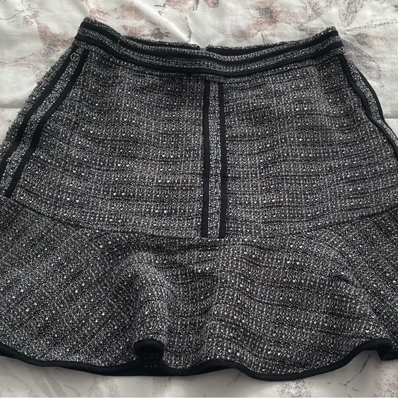 Madewell tweed textured A-line gray black lined ruffle mini skirt, size 0 summer - Picture 4 of 11